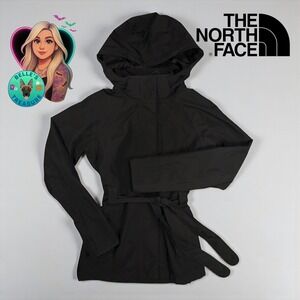 The North Face Black HyVent Hooded Belted Rain Jacket Women's Small Trench Style